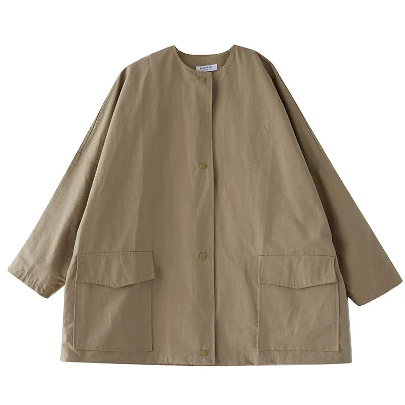 Oversized Square Patch Pocket Button Front Jacket