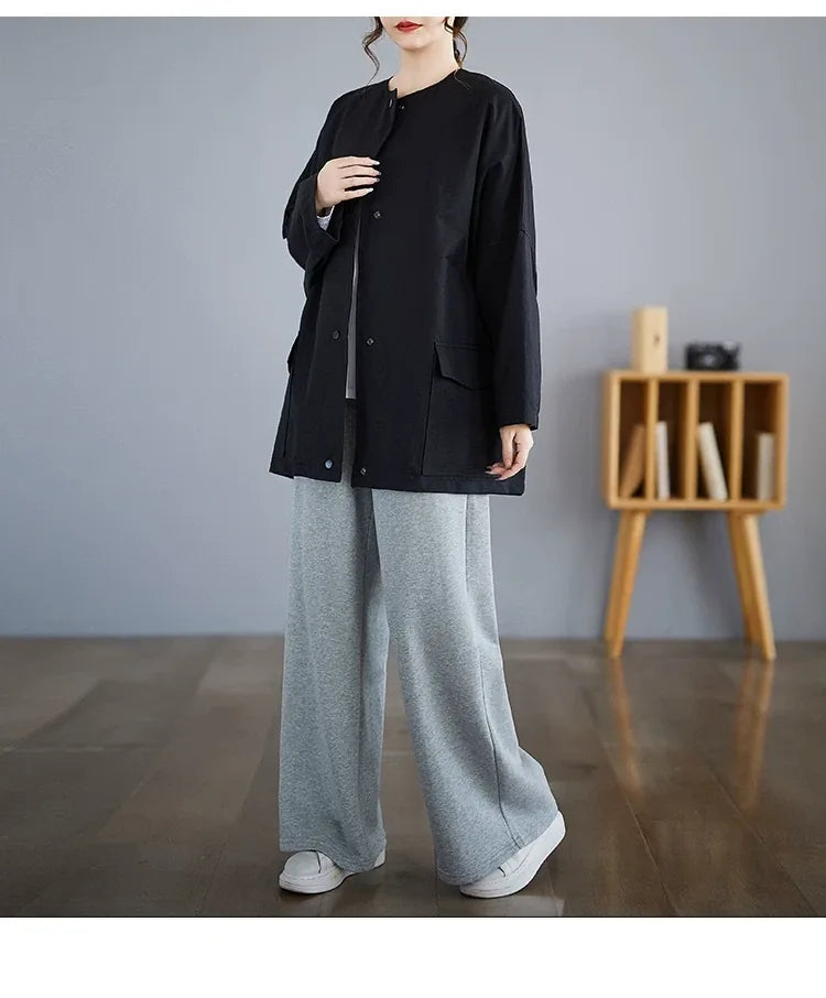 Oversized Square Patch Pocket Button Front Jacket