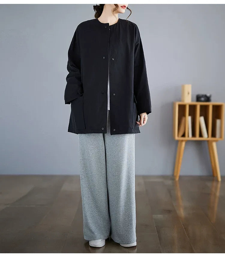 Oversized Square Patch Pocket Button Front Jacket