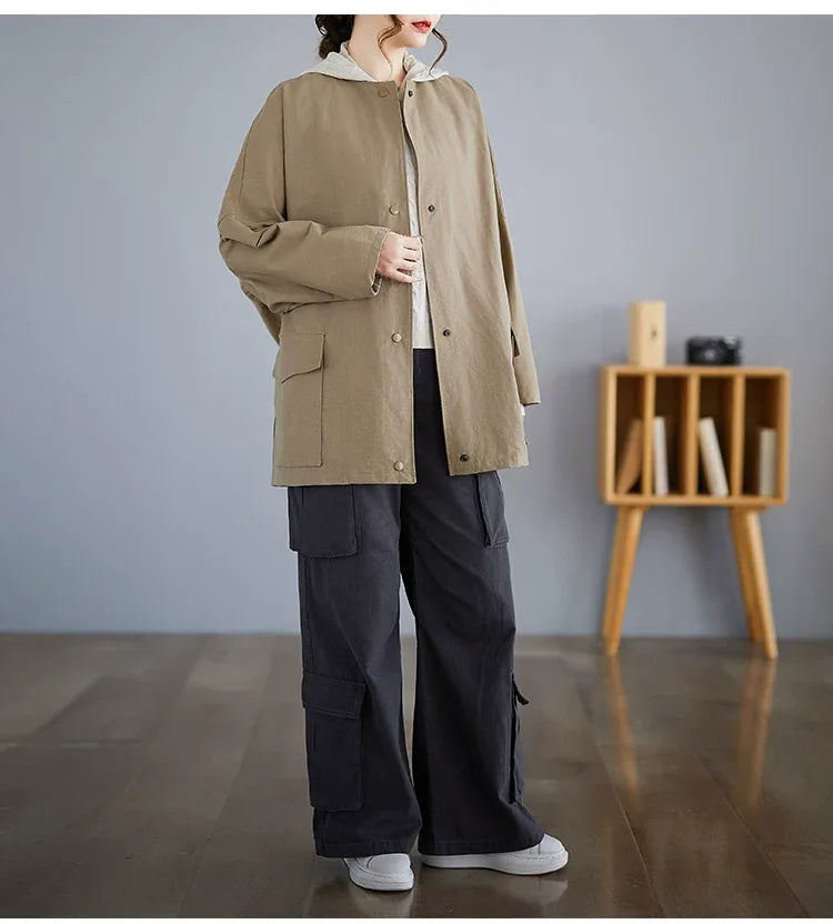 Oversized Square Patch Pocket Button Front Jacket