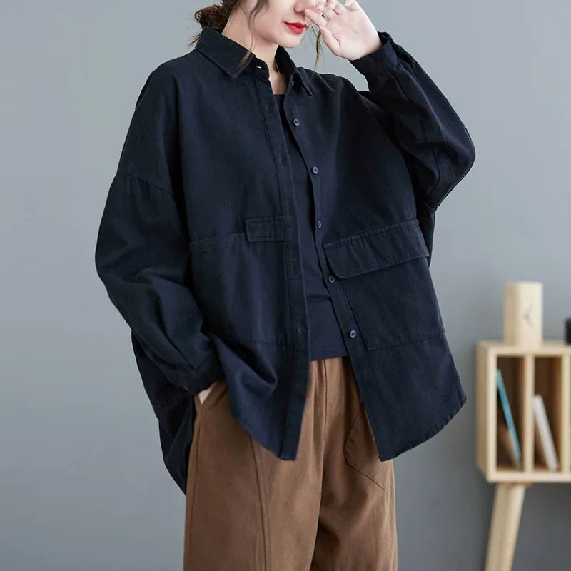 Oversized Utility Shirt with Flap Pockets and High-Low Hem
