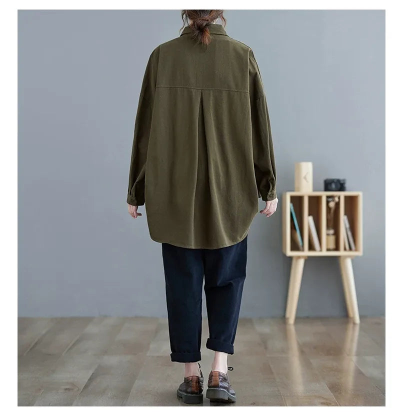 Oversized Utility Shirt with Flap Pockets and High-Low Hem