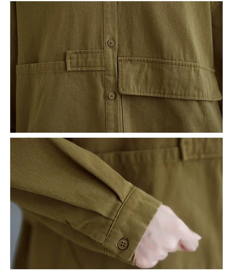 Oversized Utility Shirt with Flap Pockets and High-Low Hem