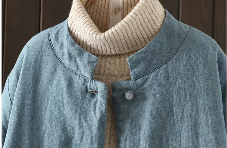 Padded Coat with Stand Collar and Contrast Cuff Trim