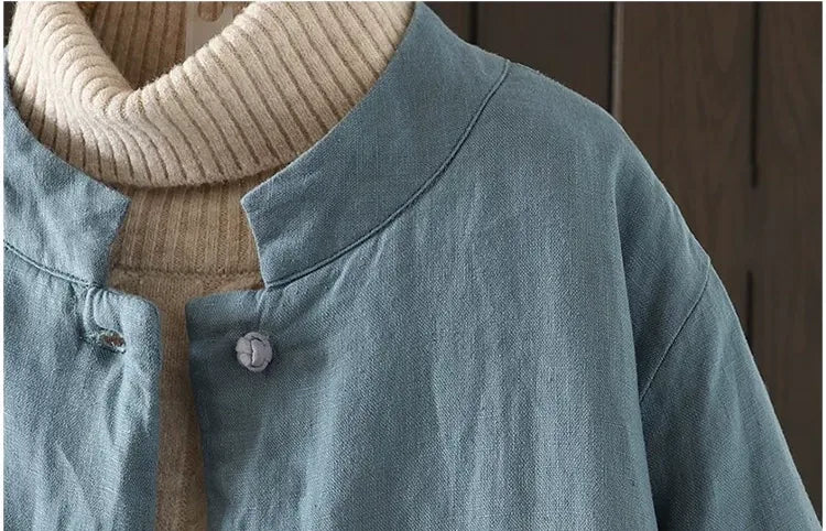 Padded Coat with Stand Collar and Contrast Cuff Trim