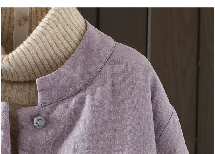 Padded Coat with Stand Collar and Contrast Cuff Trim