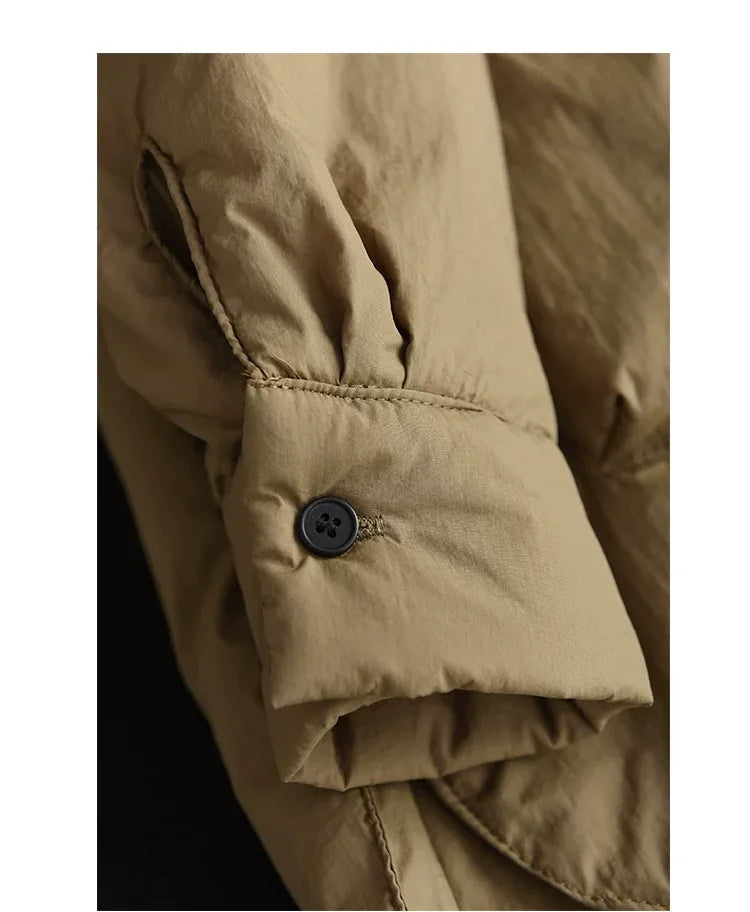 Padded Jacket with Stand Collar, Button Front & Patch Pockets