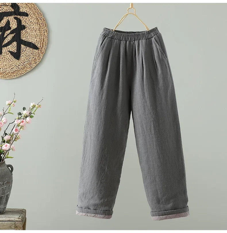 Padded Wide-Leg Pants with Turned-Up Cuffs