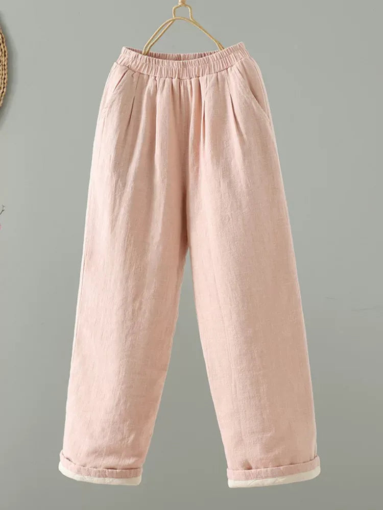 Padded Wide-Leg Pants with Turned-Up Cuffs