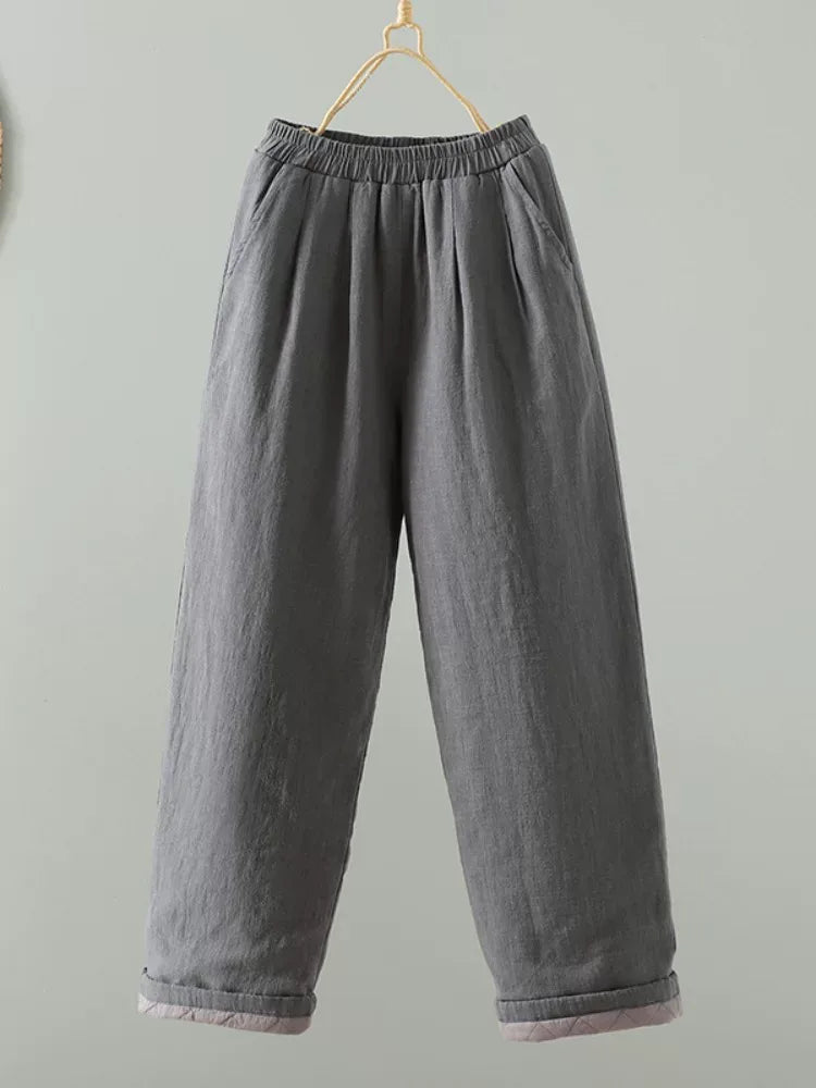 Padded Wide-Leg Pants with Turned-Up Cuffs