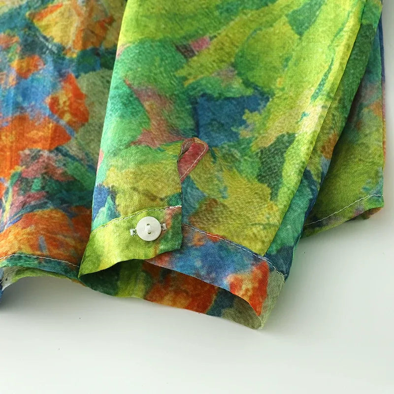 Painterly Floral Print Button-Front Shirt Long Sleeve