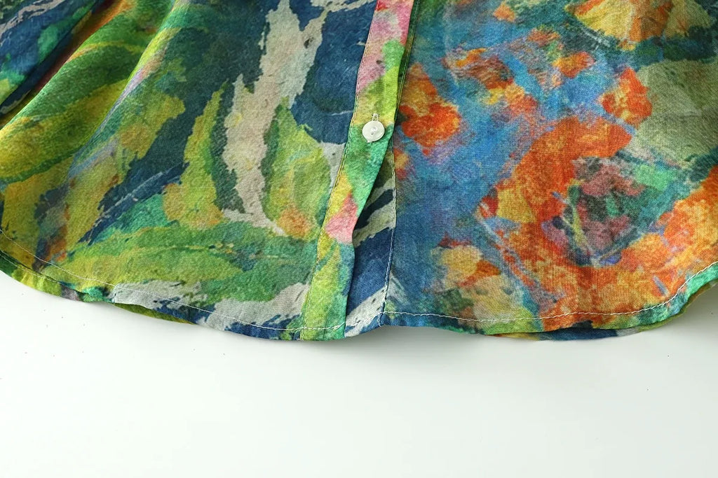 Painterly Floral Print Button-Front Shirt Long Sleeve