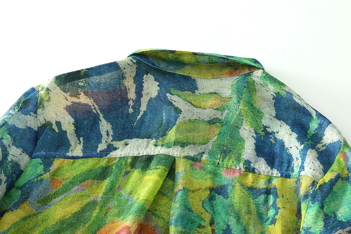 Painterly Floral Print Button-Front Shirt Long Sleeve