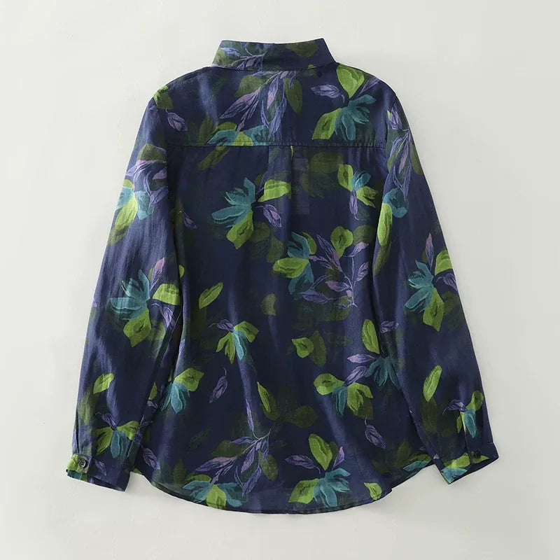 Painterly Floral Print Button-Front Shirt Long Sleeve