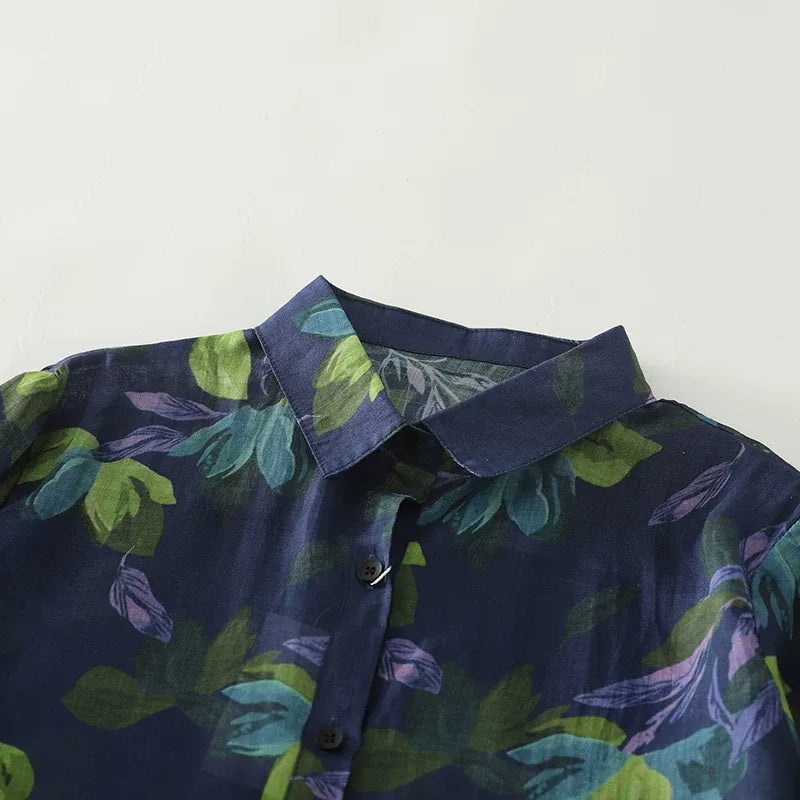 Painterly Floral Print Button-Front Shirt Long Sleeve
