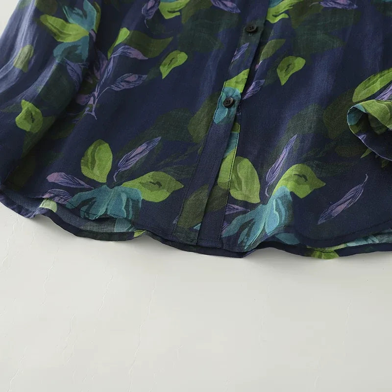Painterly Floral Print Button-Front Shirt Long Sleeve