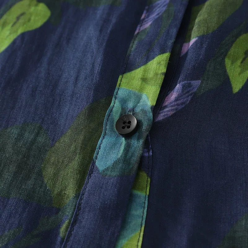 Painterly Floral Print Button-Front Shirt Long Sleeve