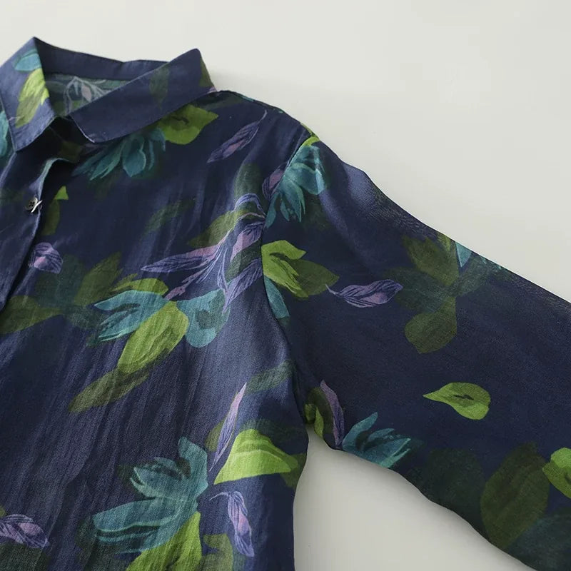 Painterly Floral Print Button-Front Shirt Long Sleeve