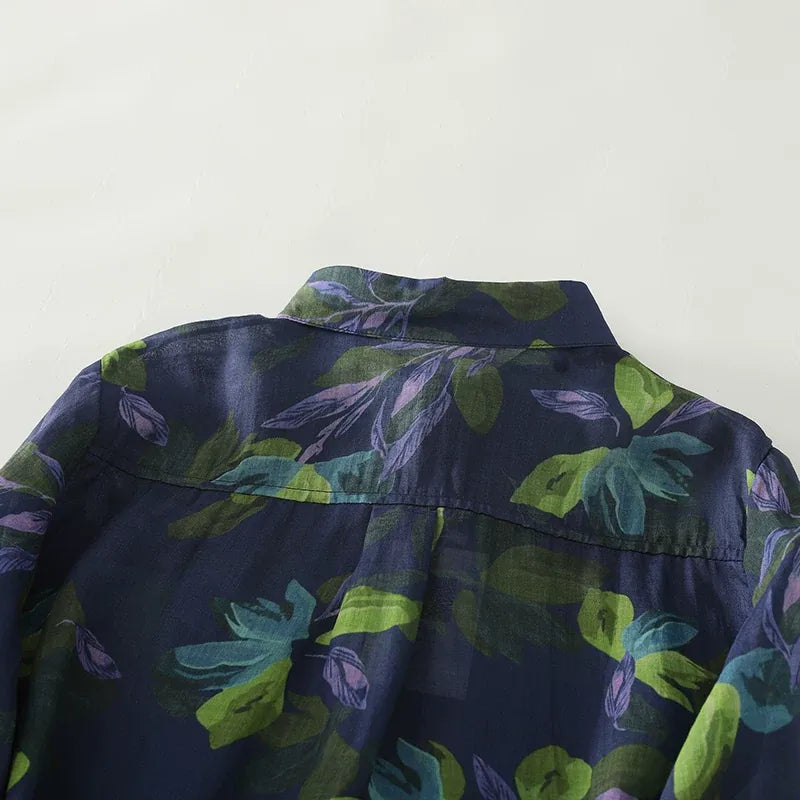 Painterly Floral Print Button-Front Shirt Long Sleeve