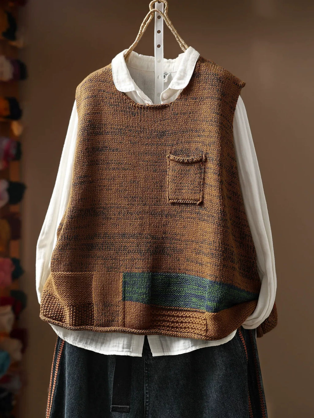 Patch Pocket Color Block Knit Vest