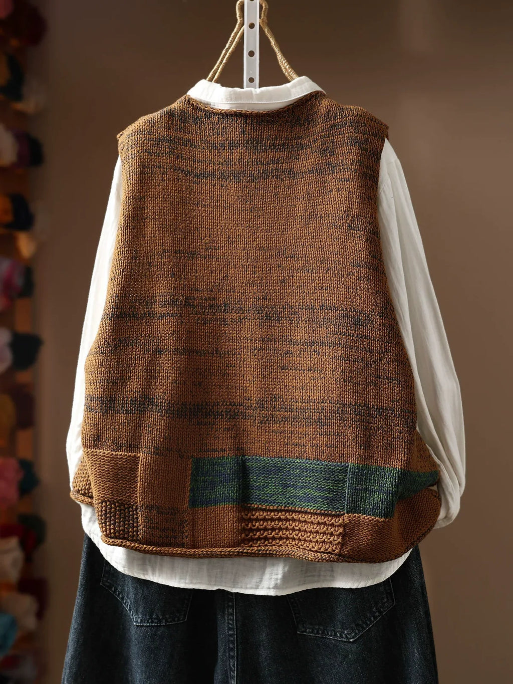 Patch Pocket Color Block Knit Vest