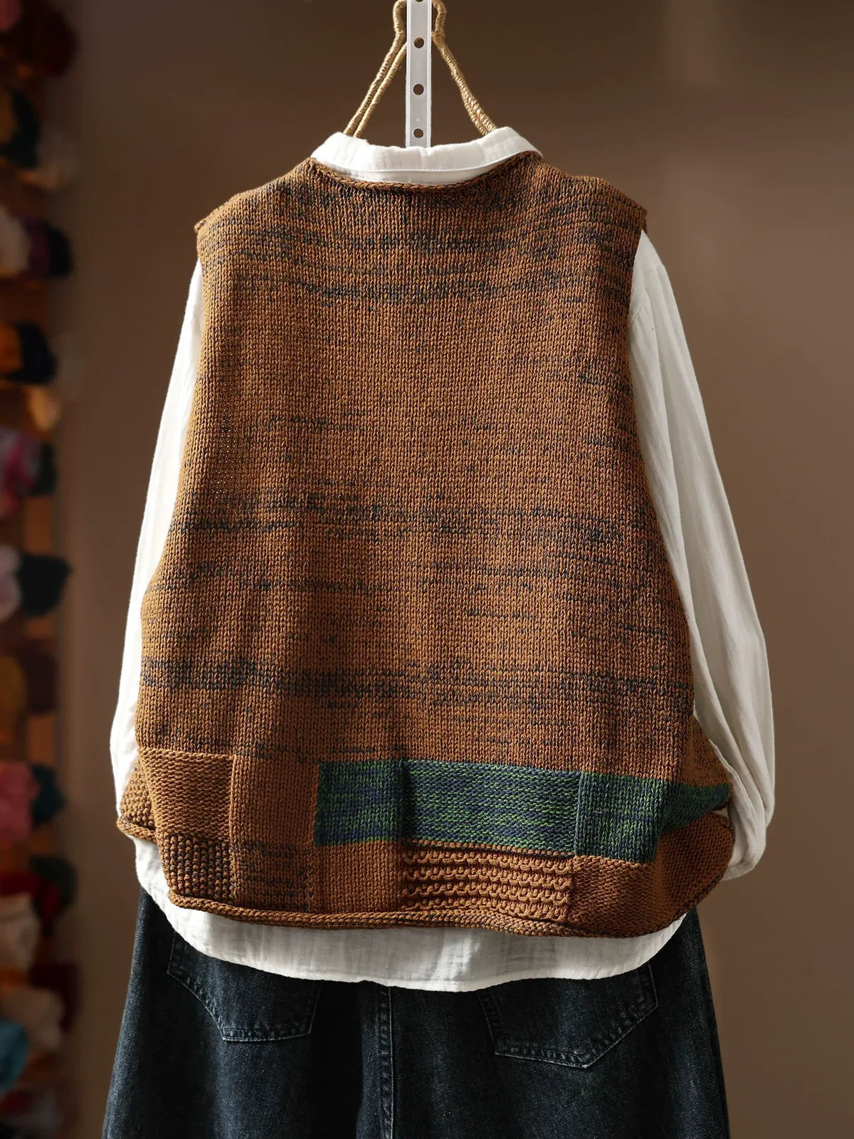 Patch Pocket Color Block Knit Vest