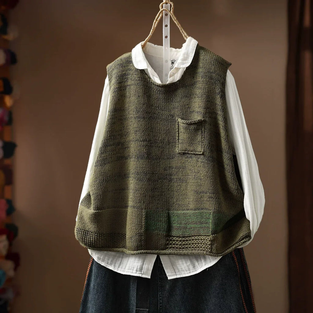 Patch Pocket Color Block Knit Vest