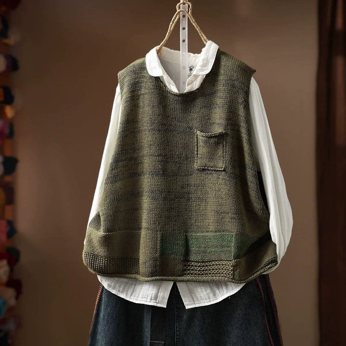 Patch Pocket Color Block Knit Vest