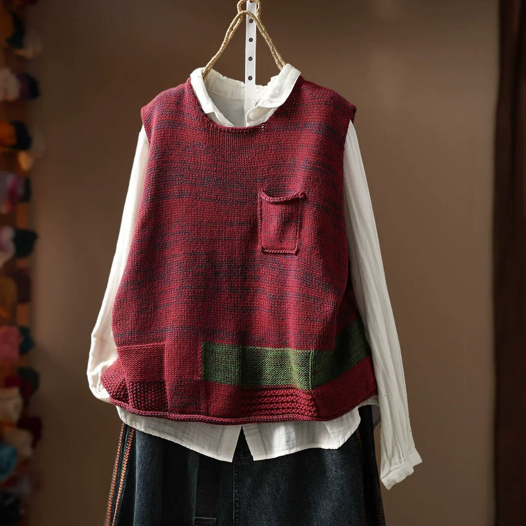 Patch Pocket Color Block Knit Vest