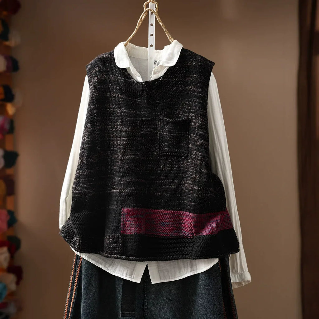 Patch Pocket Color Block Knit Vest
