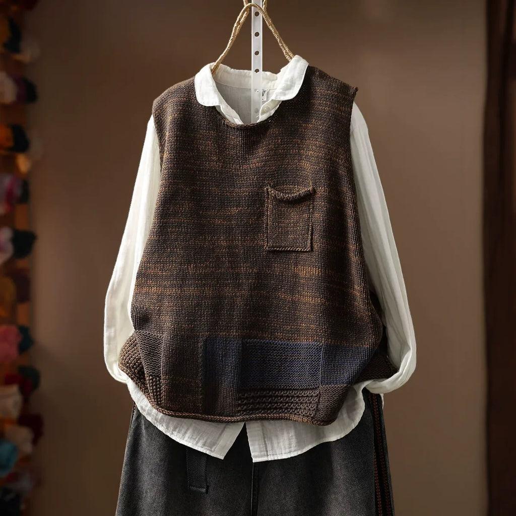 Patch Pocket Color Block Knit Vest