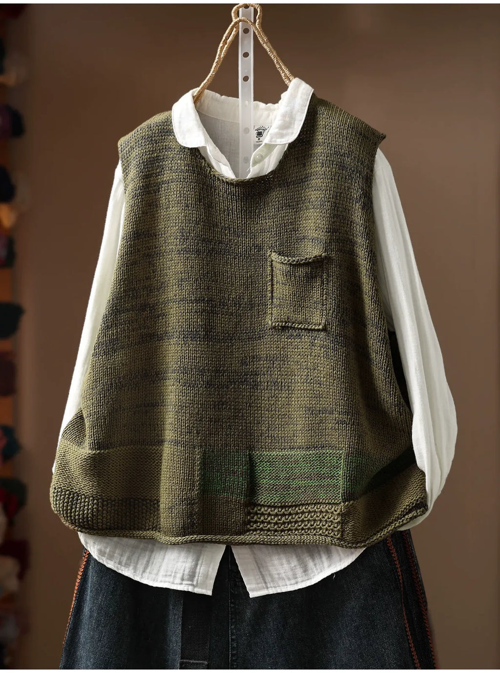 Patch Pocket Color Block Knit Vest