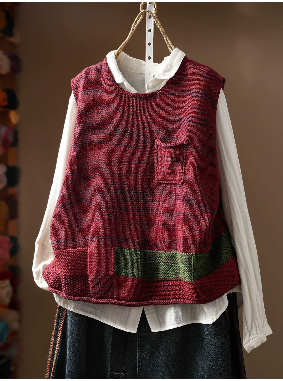 Patch Pocket Color Block Knit Vest
