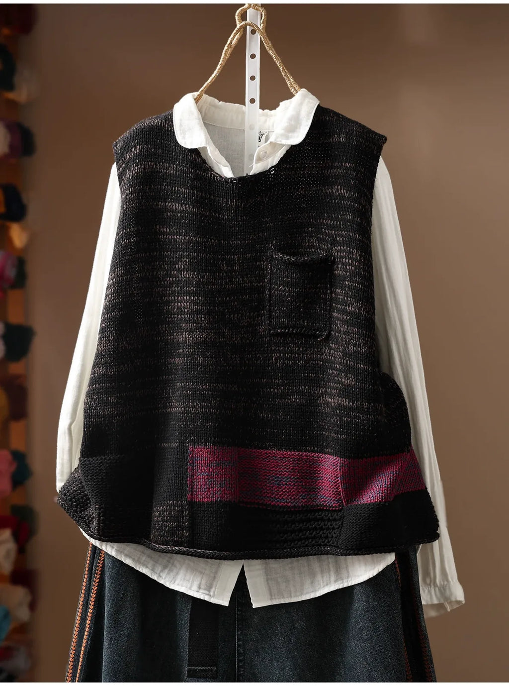 Patch Pocket Color Block Knit Vest