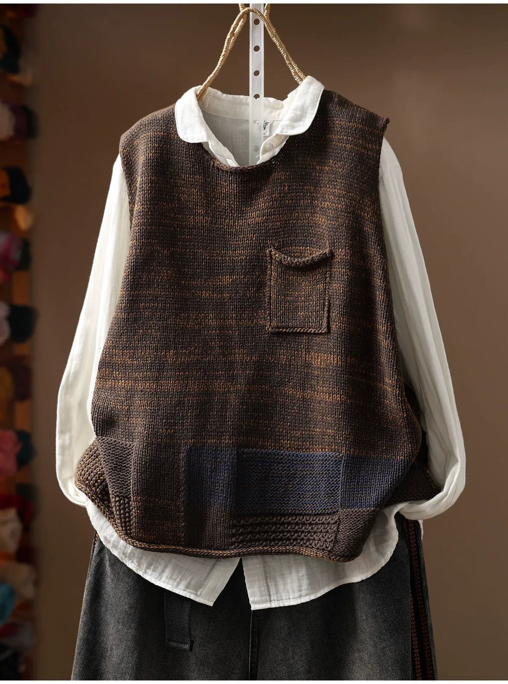 Patch Pocket Color Block Knit Vest