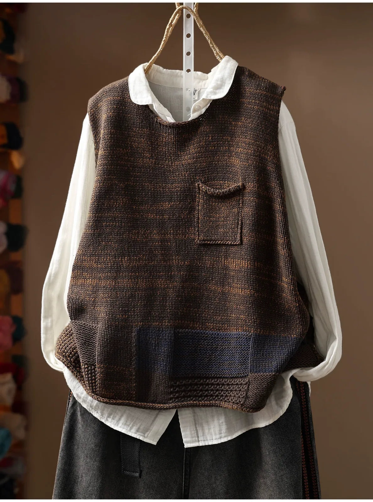 Patch Pocket Color Block Knit Vest