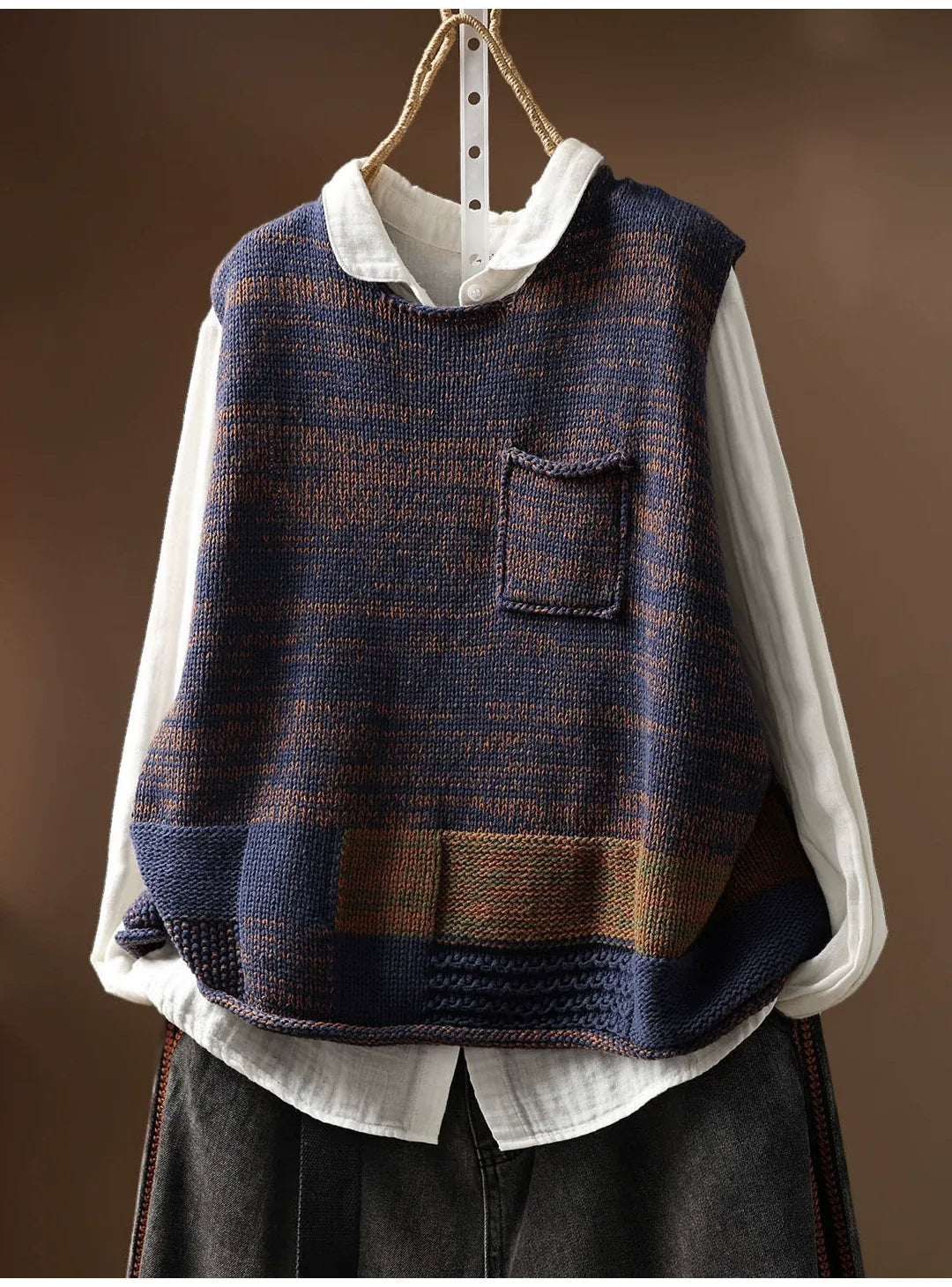 Patch Pocket Color Block Knit Vest