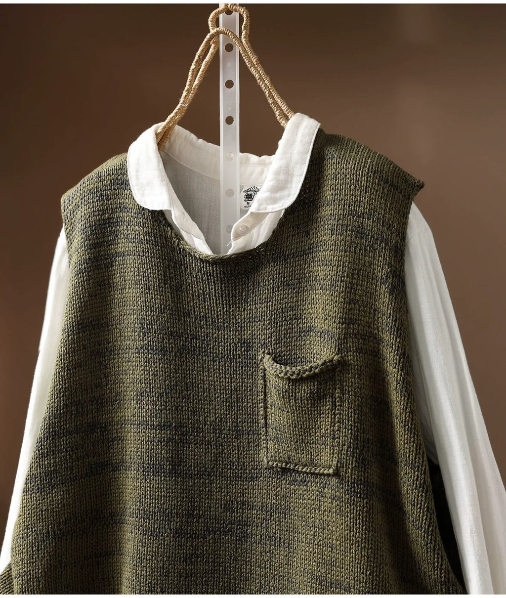 Patch Pocket Color Block Knit Vest