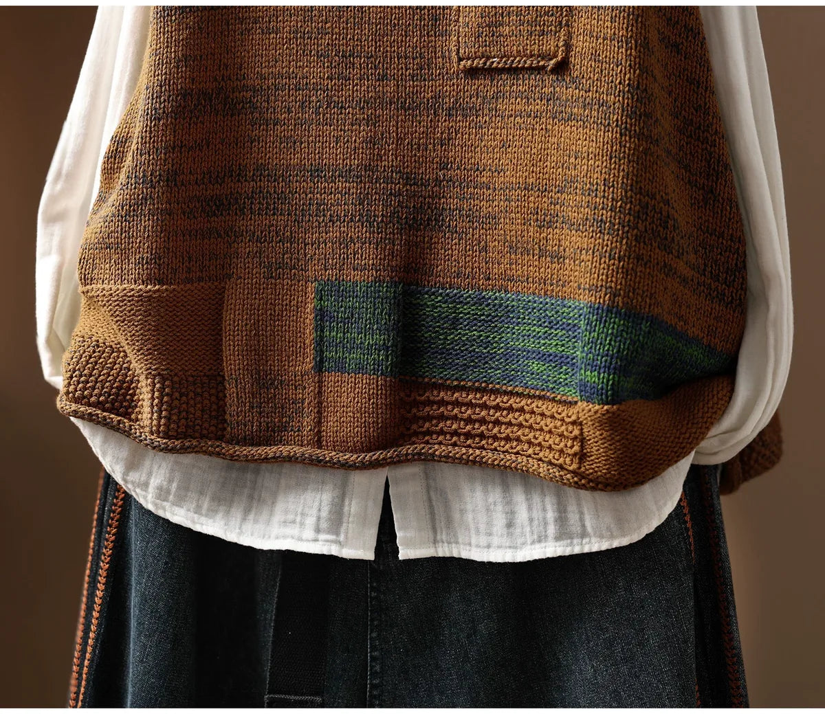 Patch Pocket Color Block Knit Vest