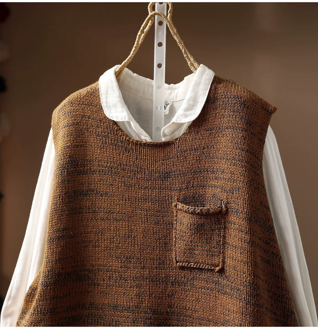 Patch Pocket Color Block Knit Vest