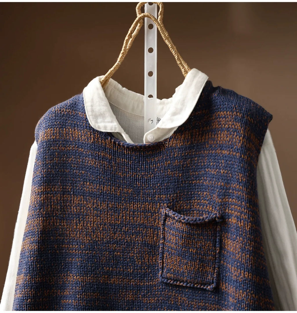 Patch Pocket Color Block Knit Vest