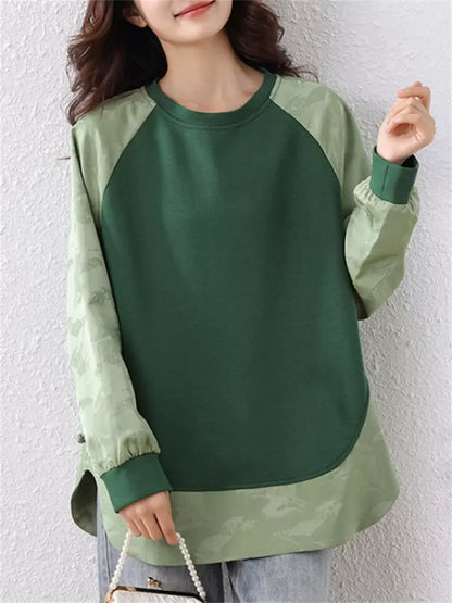 Sudadera ligera de jacquard con patchwork de estilo chino verde