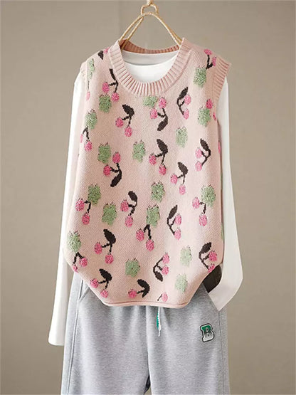 Strickweste in Rosa mit Kirschrot, niedlichen Details und perfekt zum Kombinieren