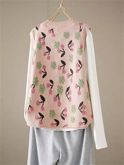 Strickweste in Rosa mit Kirschrot, niedlichen Details und perfekt zum Kombinieren