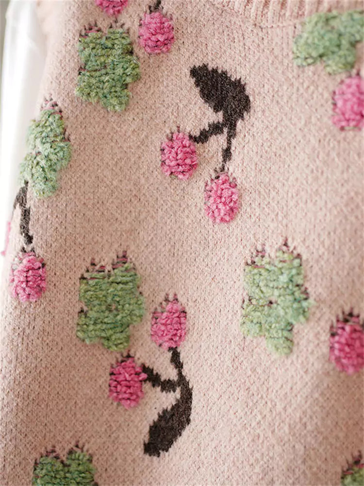 Pink Cherry Knit Sweater Vest with Cute Details and Perfect for Layering