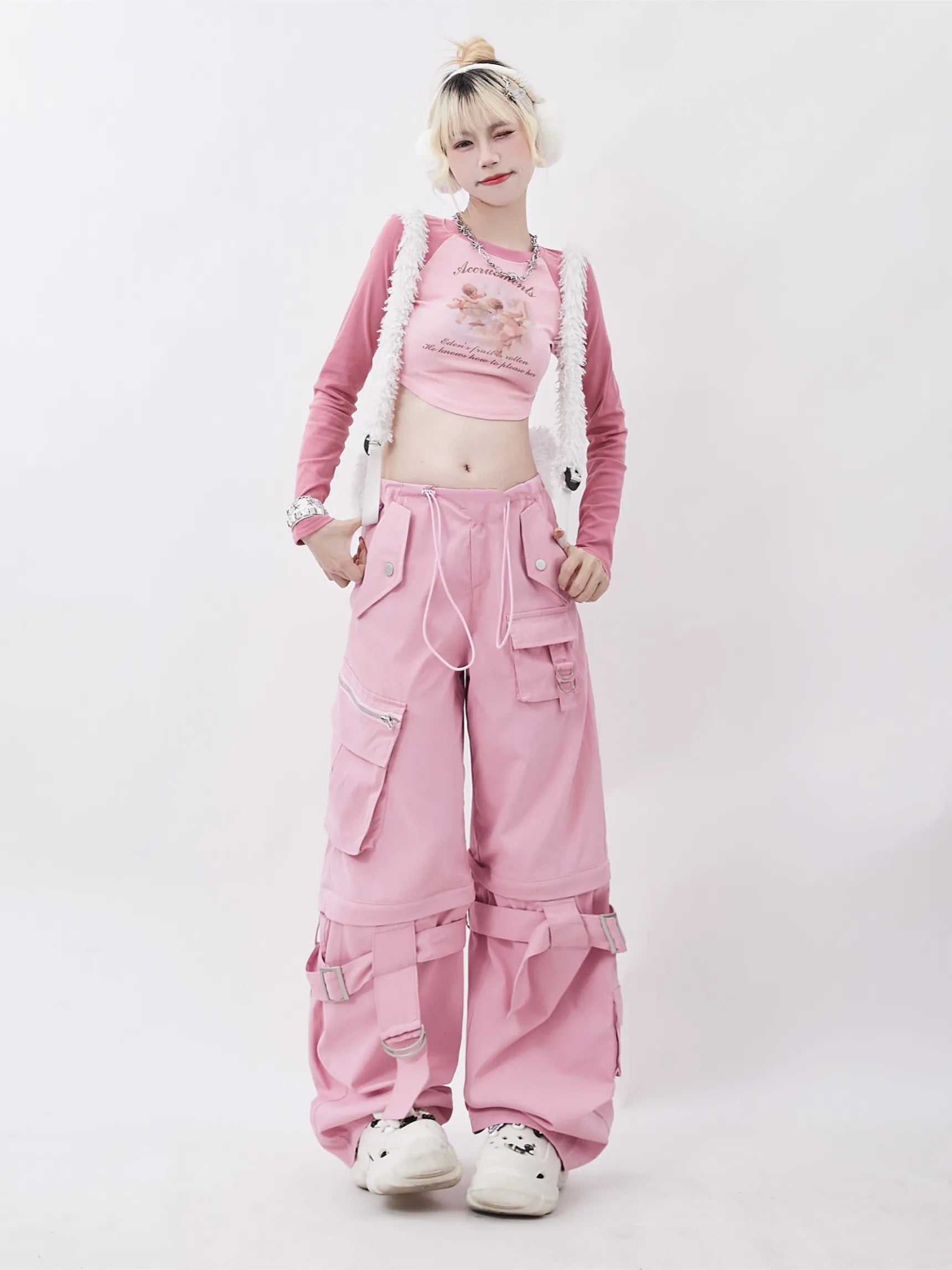 Pink Multi-Pocket Cargo Pants