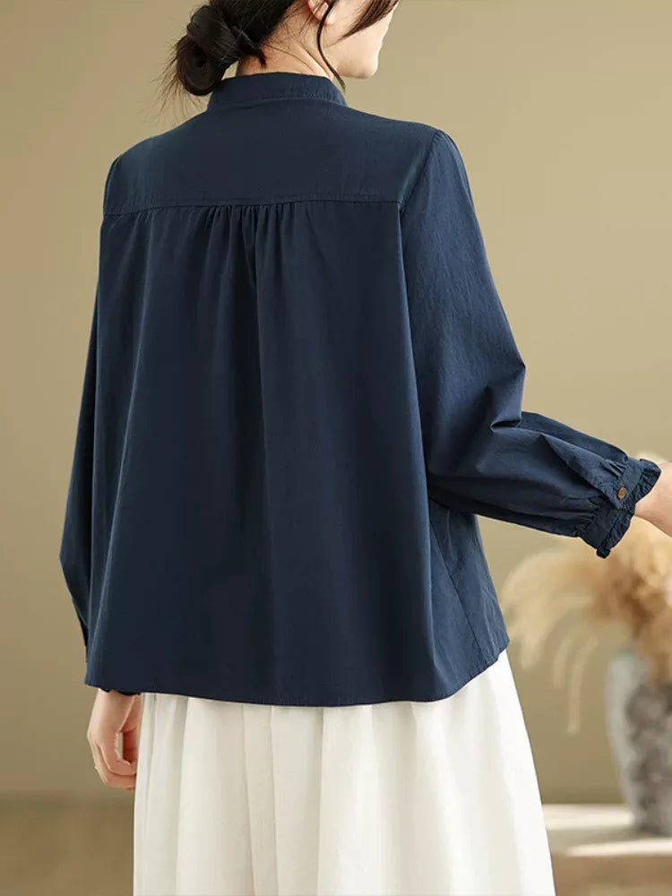 Pintuck Pleated Peter Pan Collar Cotton Blouse