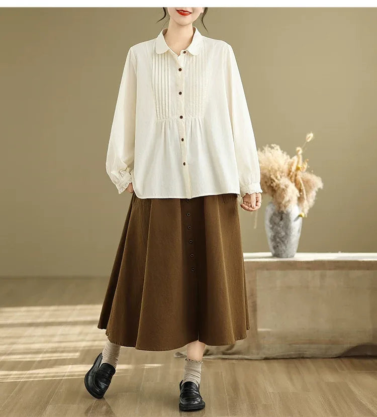 Pintuck Pleated Peter Pan Collar Cotton Blouse