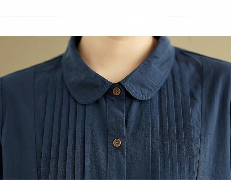 Pintuck Pleated Peter Pan Collar Cotton Blouse
