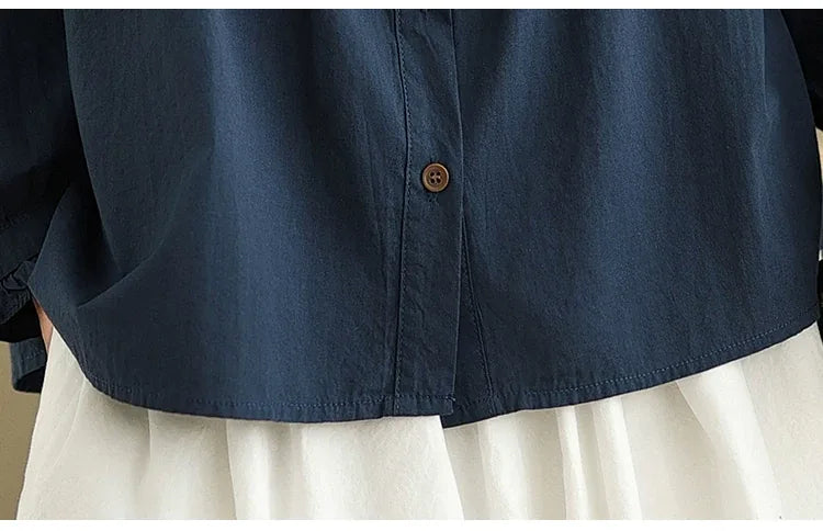 Pintuck Pleated Peter Pan Collar Cotton Blouse